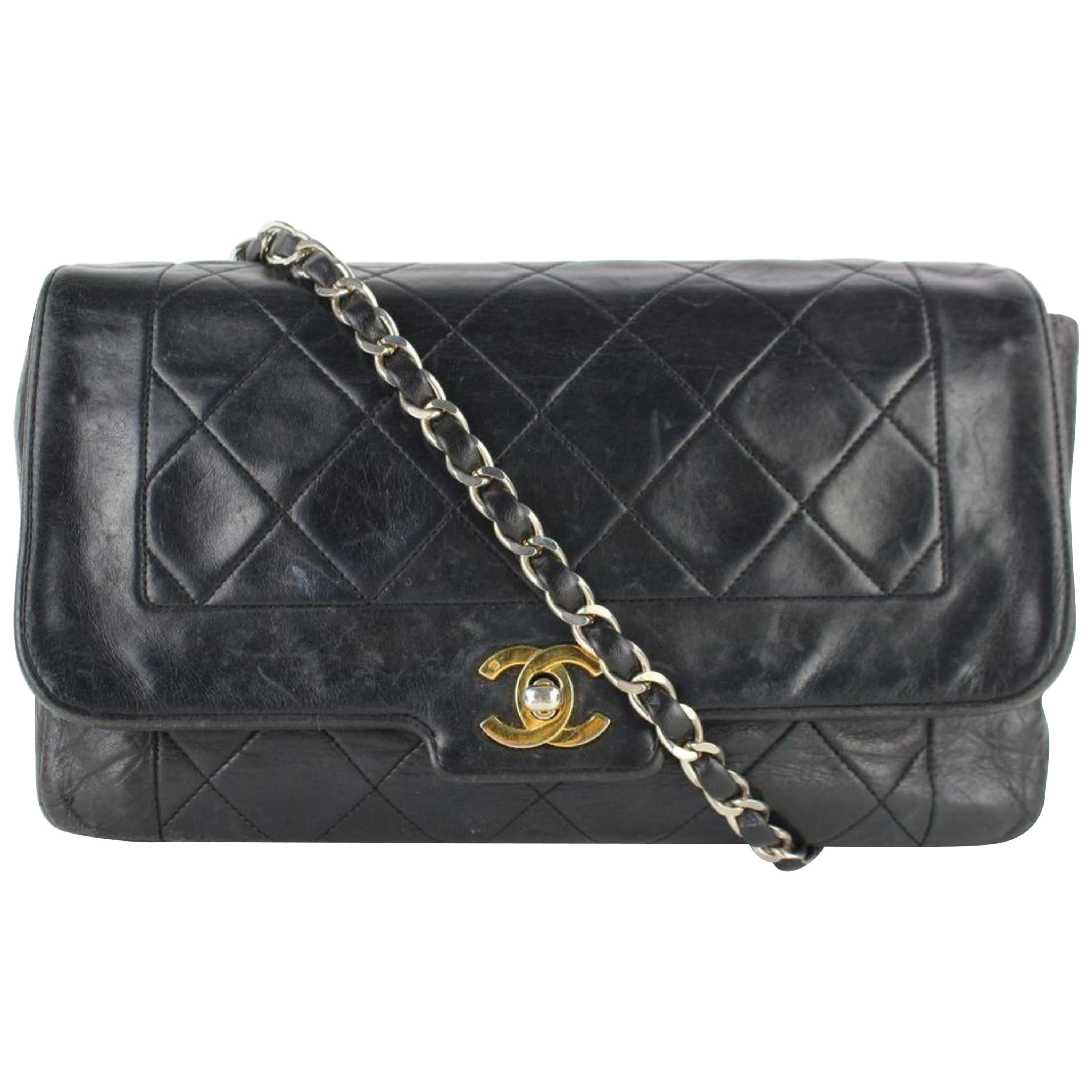 Chanel Classic Flap Diana Lambskin 12cz0130 Black Leather Cross Body Bag  For Sale at 1stDibs