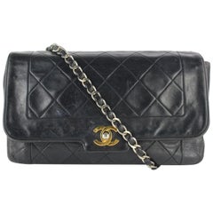 Chanel Classic Flap Diana Lambskin 12cz0130 Black Leather Cross Body Bag