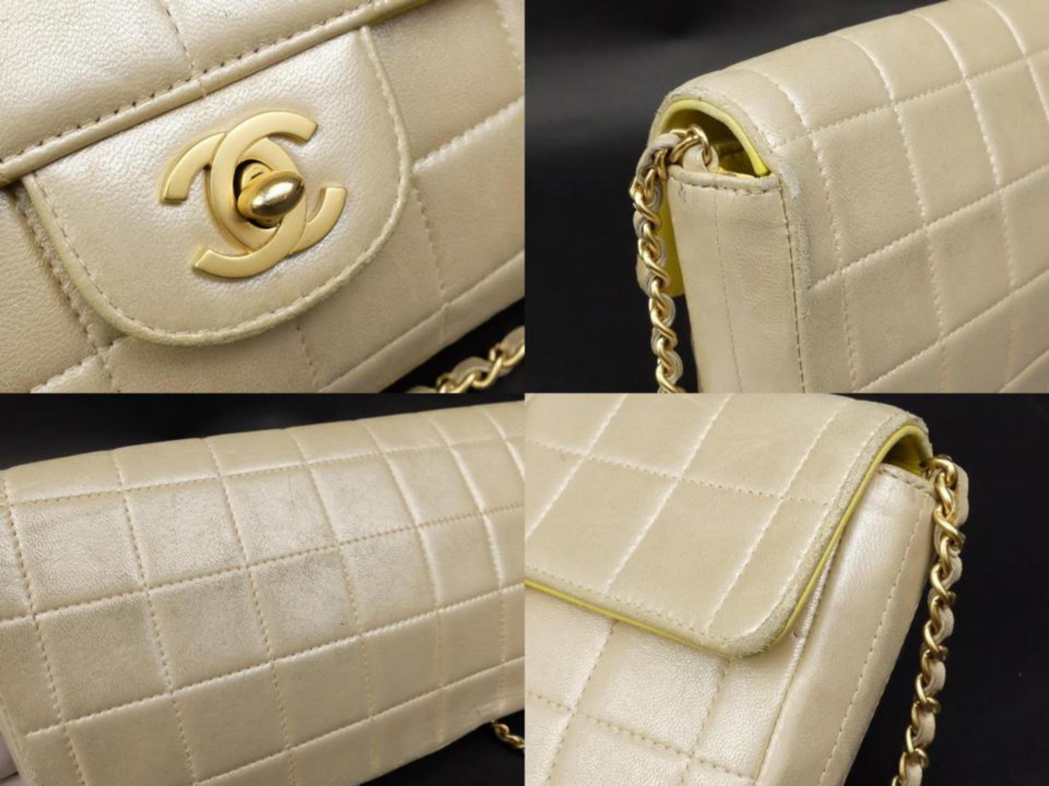 Chanel Classic Flap East West Pearlized 226022 Iridescent Beige Shoulder Bag For Sale 1