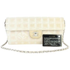 Vintage Chanel Classic Flap East West Quilted 21cj930 Beige Canvas Shoulder Bag