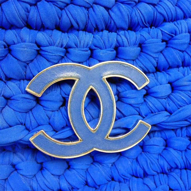Chanel Classic Flap Electric Crochet Collectors Blue Cloth Shoulder Bag For  Sale at 1stDibs
