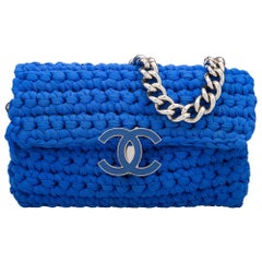 Chanel Classic Flap Electric Crochet Collectors Blue Cloth Shoulder Bag