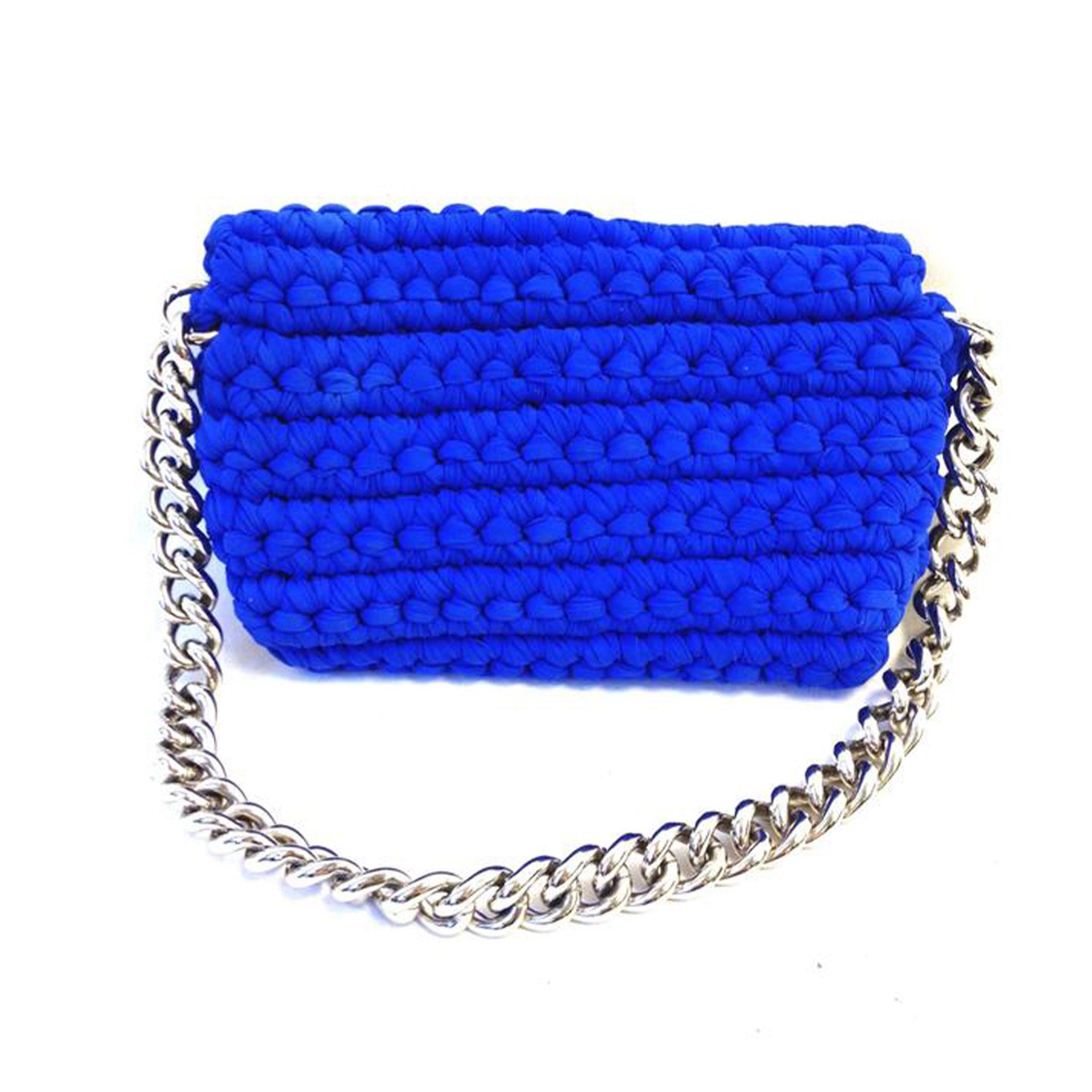 Chanel Classic Flap Electric Crochet Collectors Blue Cloth Shoulder Bag For Sale 1