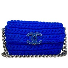 Used Chanel Classic Flap Electric Crochet Collectors Blue Cloth Shoulder Bag