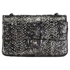 Chanel Classic Flap Exotic Limited Edition Metallic Grey Python Shoulder Bag