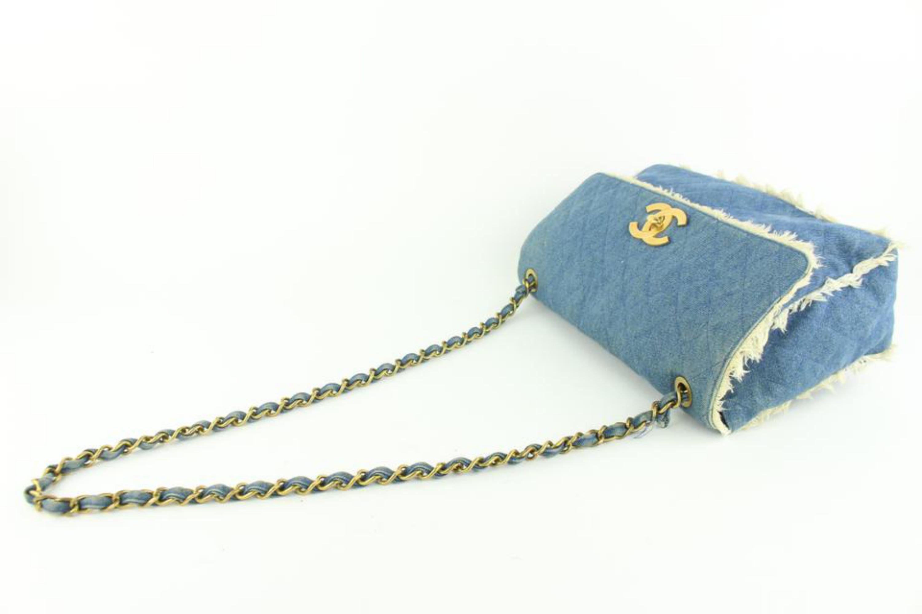 Chanel Classic Flap Extra Large Quilted Maxi Cc 1cz1016 Blue Denim Cross Body  For Sale 1