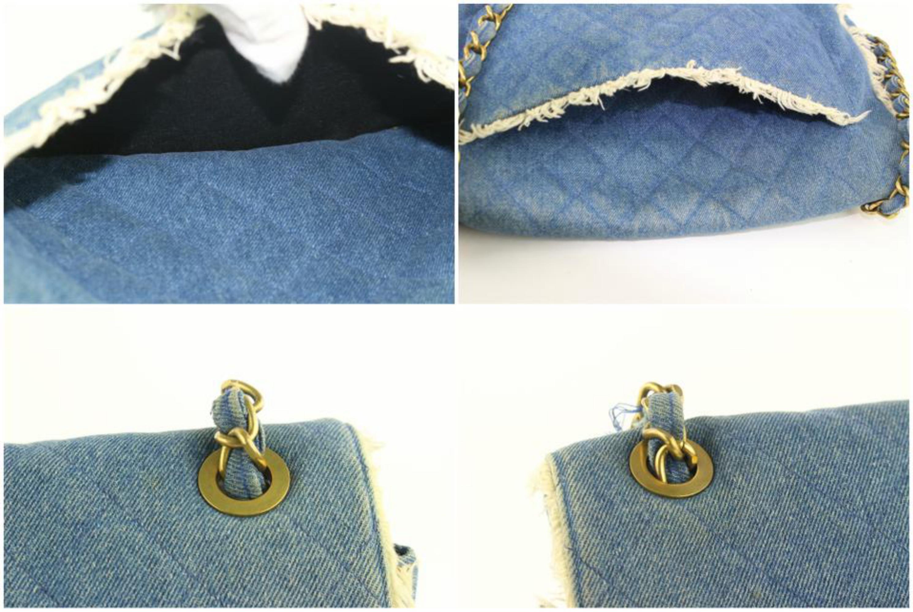 Chanel Classic Flap Extra Large Quilted Maxi Cc 1cz1016 Blue Denim Cross Body  For Sale 4