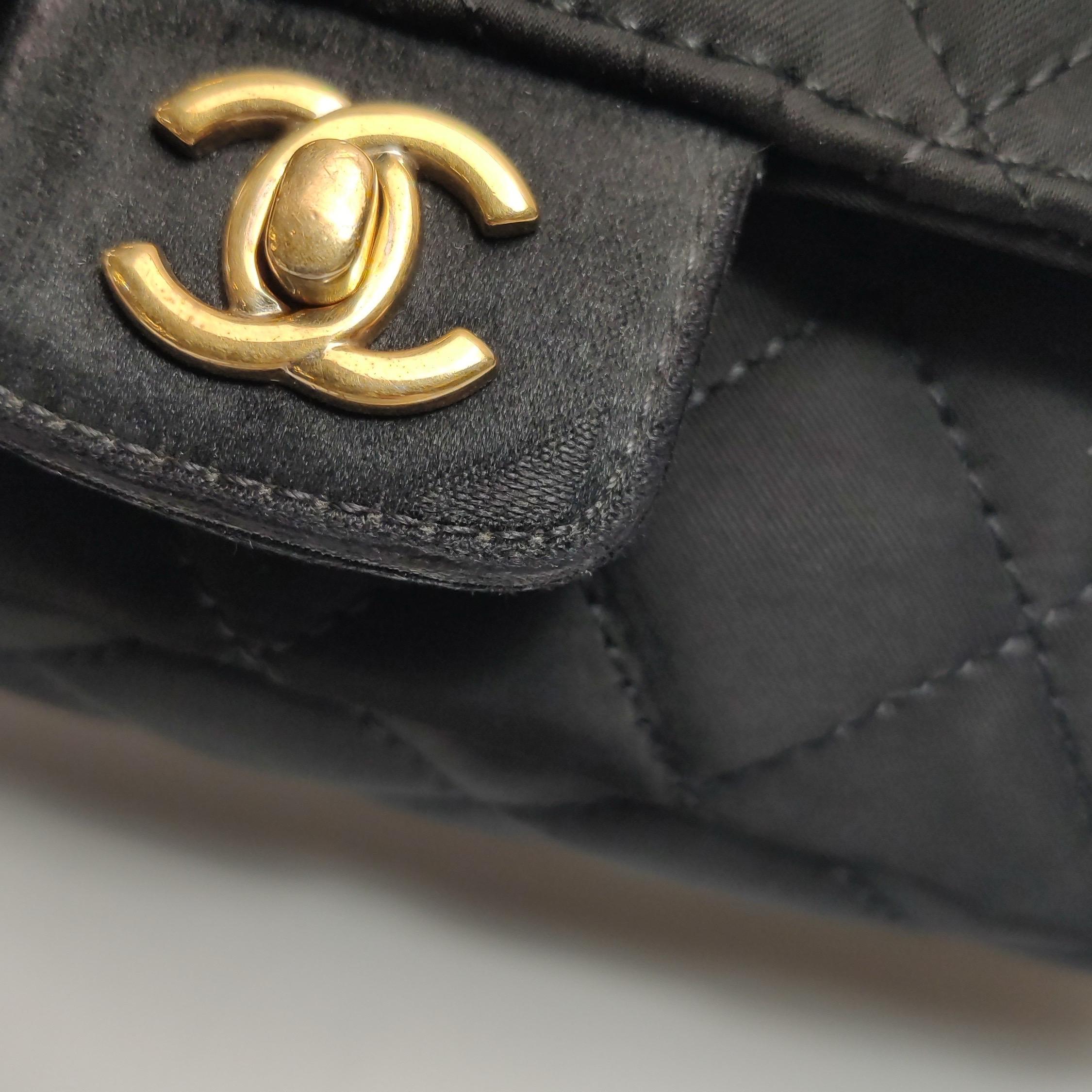 Chanel Classic Flap Extra Mini Black Silk Satin Quilted Gold-tone Hardware 10
