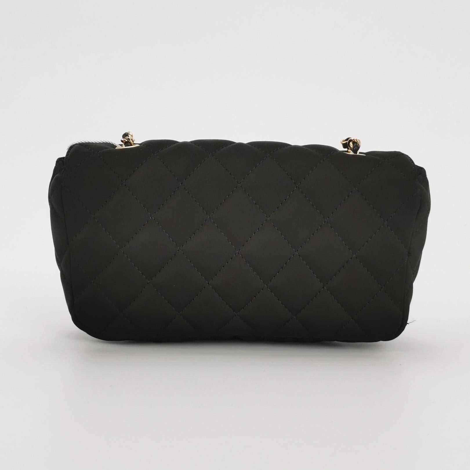 Chanel Classic Flap Extra Mini Black Silk Satin Quilted Gold-tone Hardware In Good Condition In AUBERVILLIERS, FR