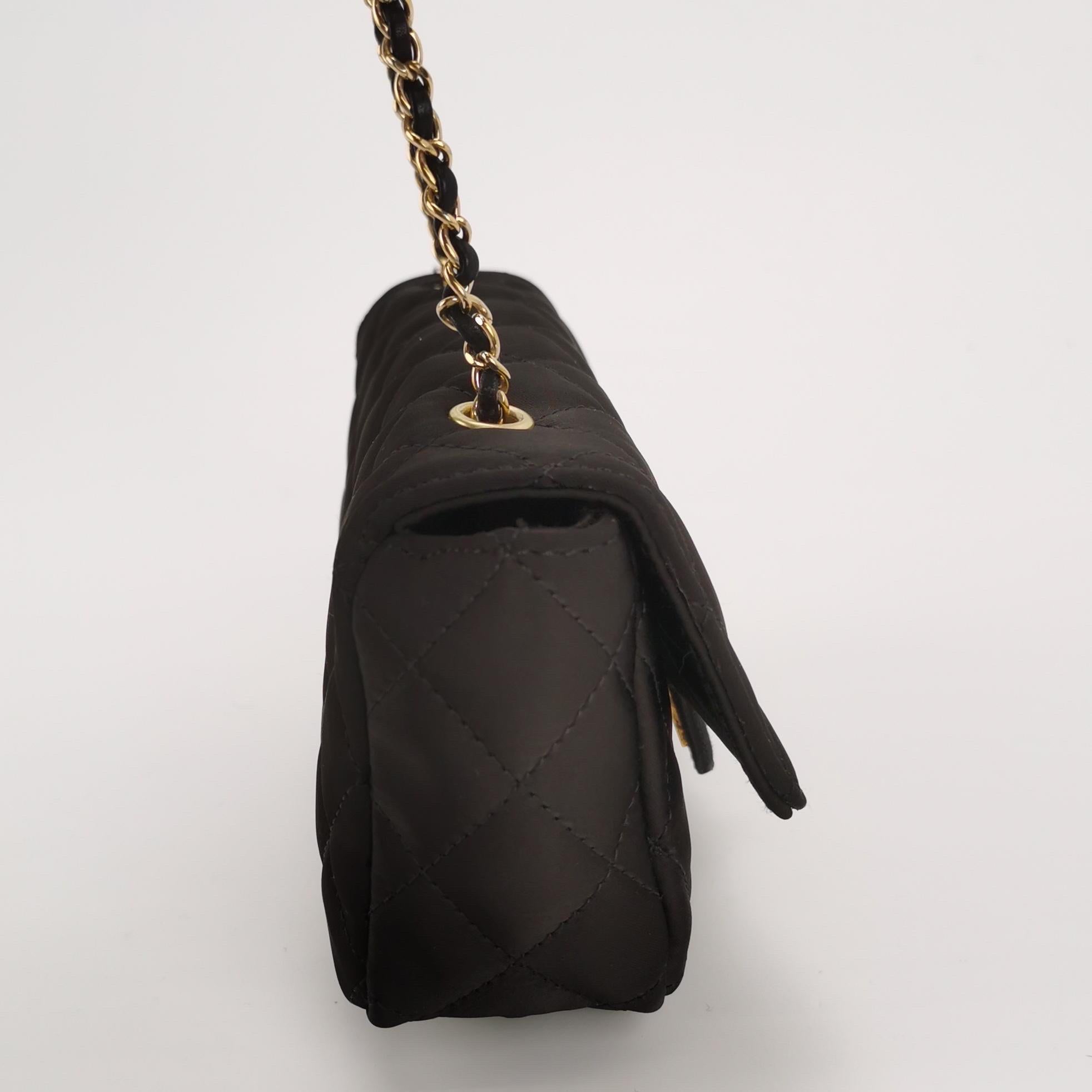 Women's Chanel Classic Flap Extra Mini Black Silk Satin Quilted Gold-tone Hardware