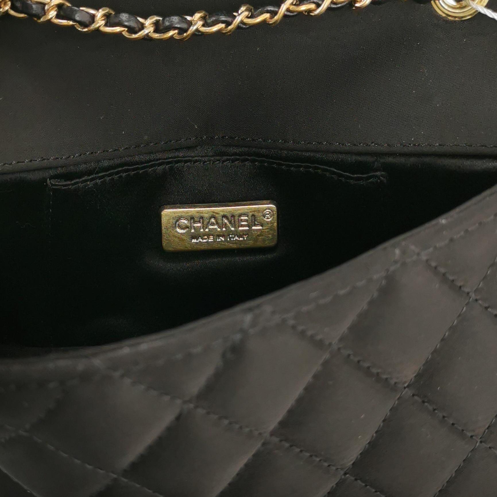 Chanel Classic Flap Extra Mini Black Silk Satin Quilted Gold-tone Hardware 4