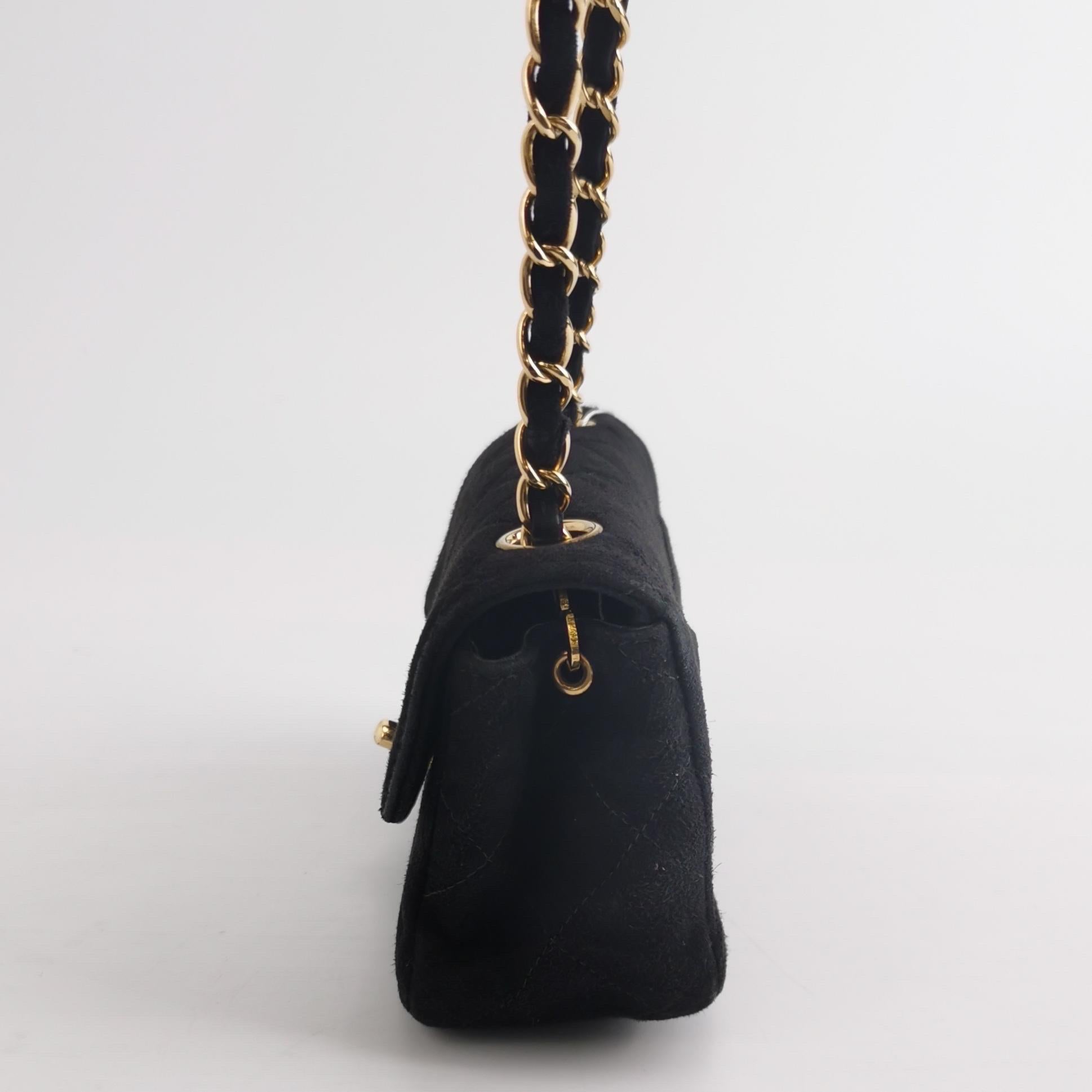 Women's Chanel Classic Flap Extra Mini Black Suede Quilted Gold-tone Hardware For Sale