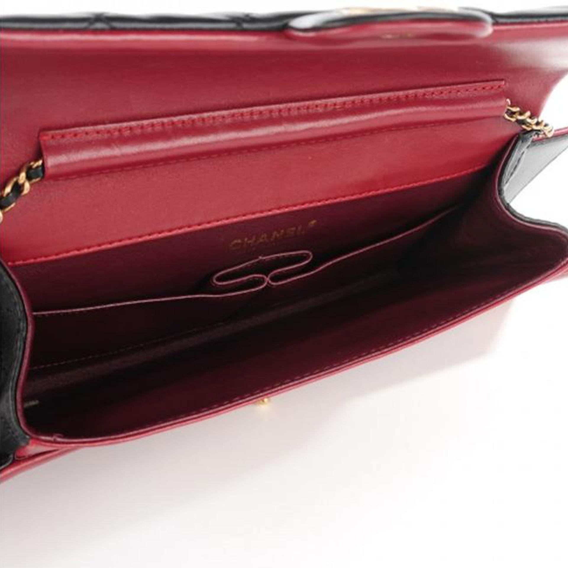 Chanel Classic Flap Clutch Gabrielle Brasserie Menu Burgundy Black Lambskin  Bag In Excellent Condition For Sale In Miami, FL