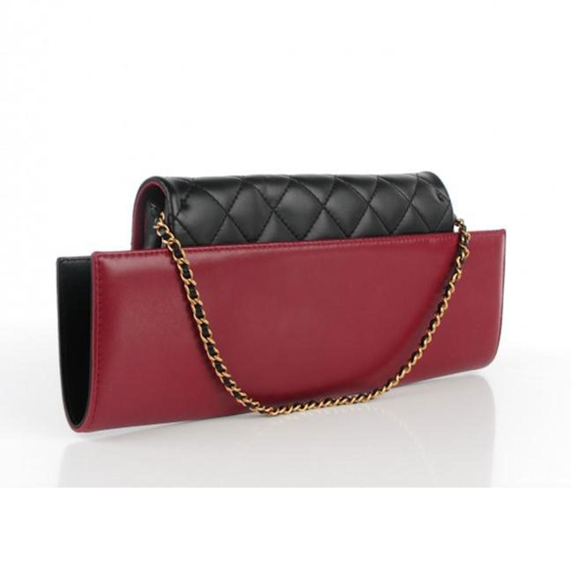 Chanel Classic Flap Clutch Gabrielle Brasserie Menu Burgundy Black Lambskin  Bag For Sale 1