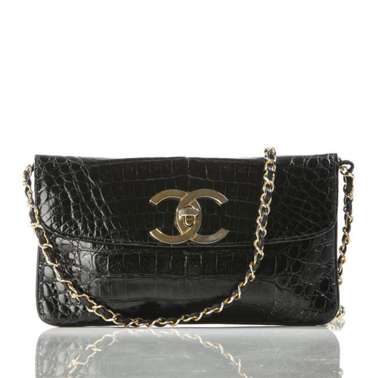 Chanel Classic Flap Giant CC Shiny Vintage Rare Black Crocodile Skin  Leather Bag For Sale at 1stDibs
