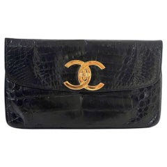 Chanel Vintage 1990 Alligator Skin Leather Classic Flap Bag Convertible Clutch