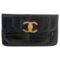 Chanel Vintage 1990 Alligator Skin Leather Classic Flap Bag Convertible Clutch 