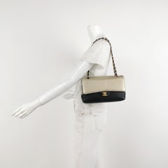 Chanel Classic Flap Gold and Black Calfskin Leather Gold-tone Hardware Shoulder