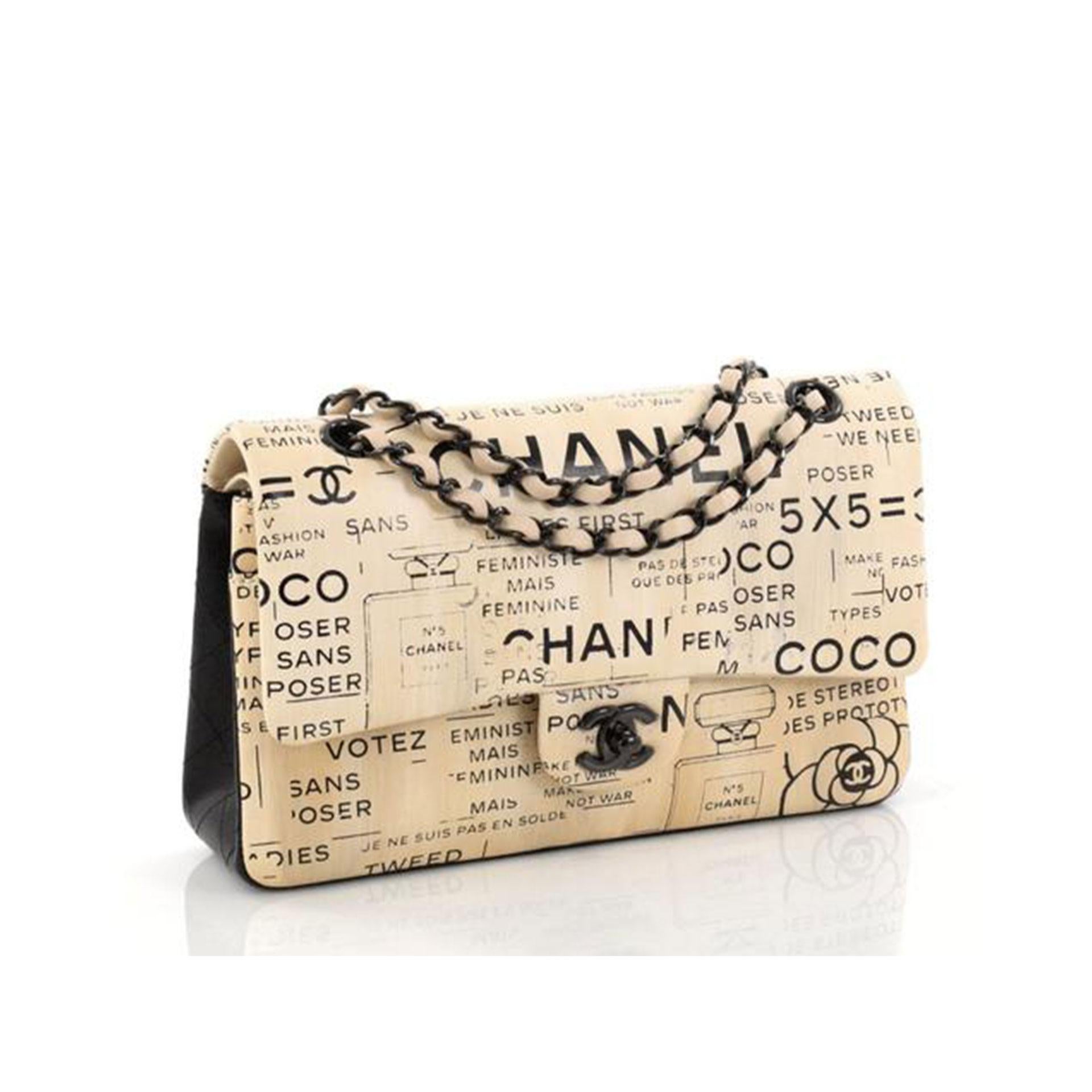 Chanel Classic Flap Graffiti Limited Edition Runway Newspaper Shoulder
