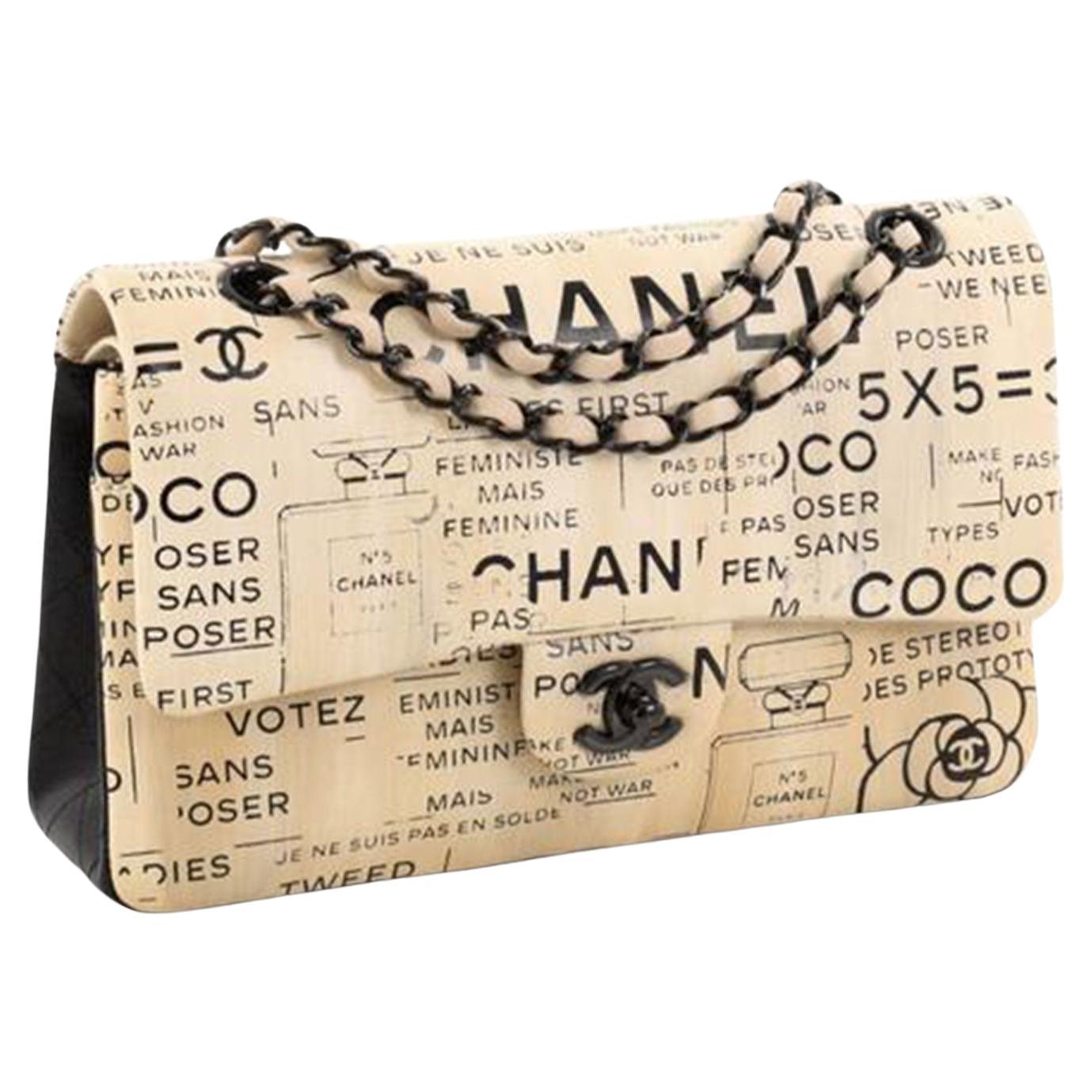 Chanel Classic Flap Graffiti Limited Edition Runway Newspaper Shoulder Bag  For Sale at 1stDibs