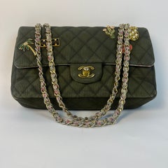 Chanel Classic Flap Green Quilted Canvas Coco Cuba Charms 2017