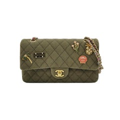 Chanel Classic Flap Green Quilted Canvas Coco Cuba Charms 2017