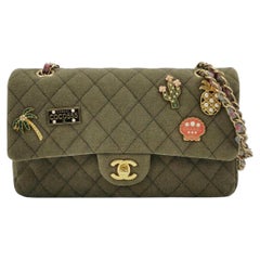 Chanel Classic Flap Green Quilted Canvas Coco Cuba Charms 2017