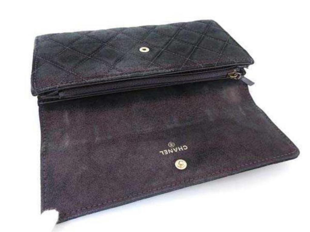 Black Chanel Classic Flap Iridescent Blue-purple Long Wallet 230784 Cotton Clutch For Sale