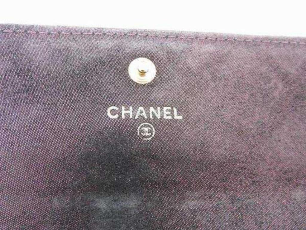 Chanel Classic Flap Iridescent Blue-purple Long Wallet 230784 Cotton Clutch In Good Condition For Sale In Forest Hills, NY