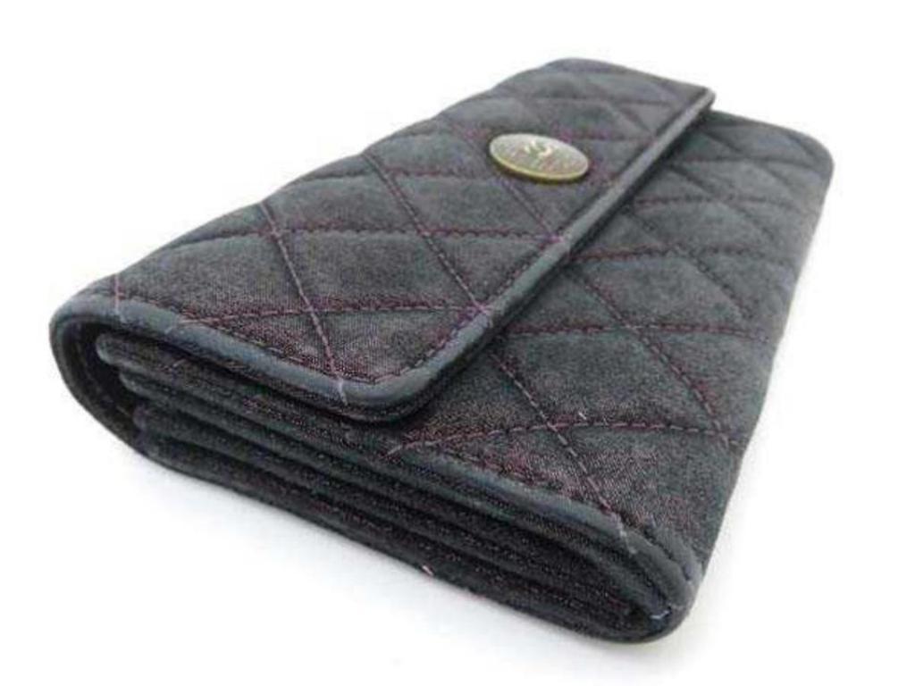 Chanel Classic Flap Iridescent Blue-purple Long Wallet 230784 Cotton Clutch For Sale 1