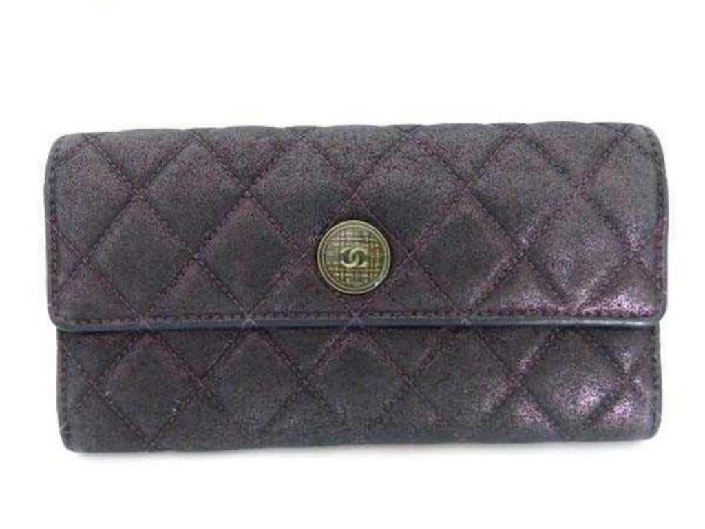 Chanel Classic Flap Iridescent Blue-purple Long Wallet 230784 Cotton Clutch For Sale 3