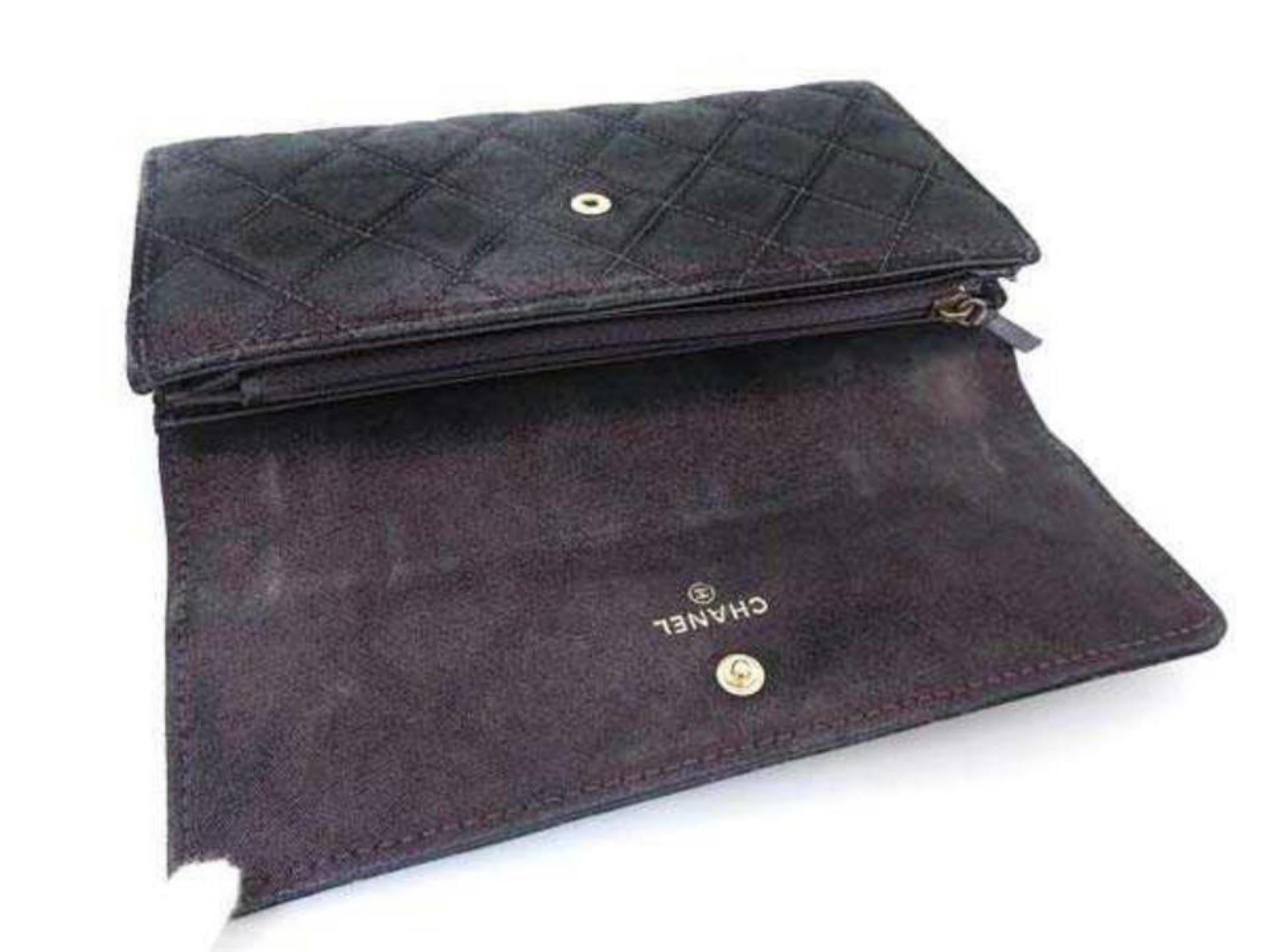 Chanel Classic Flap Iridescent Blue-purple Long Wallet 230784 Cotton Clutch For Sale 4
