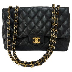 Chanel Classic Flap Jumbo 2008 Black Caviar Leather Single Flap 24k Gold HW