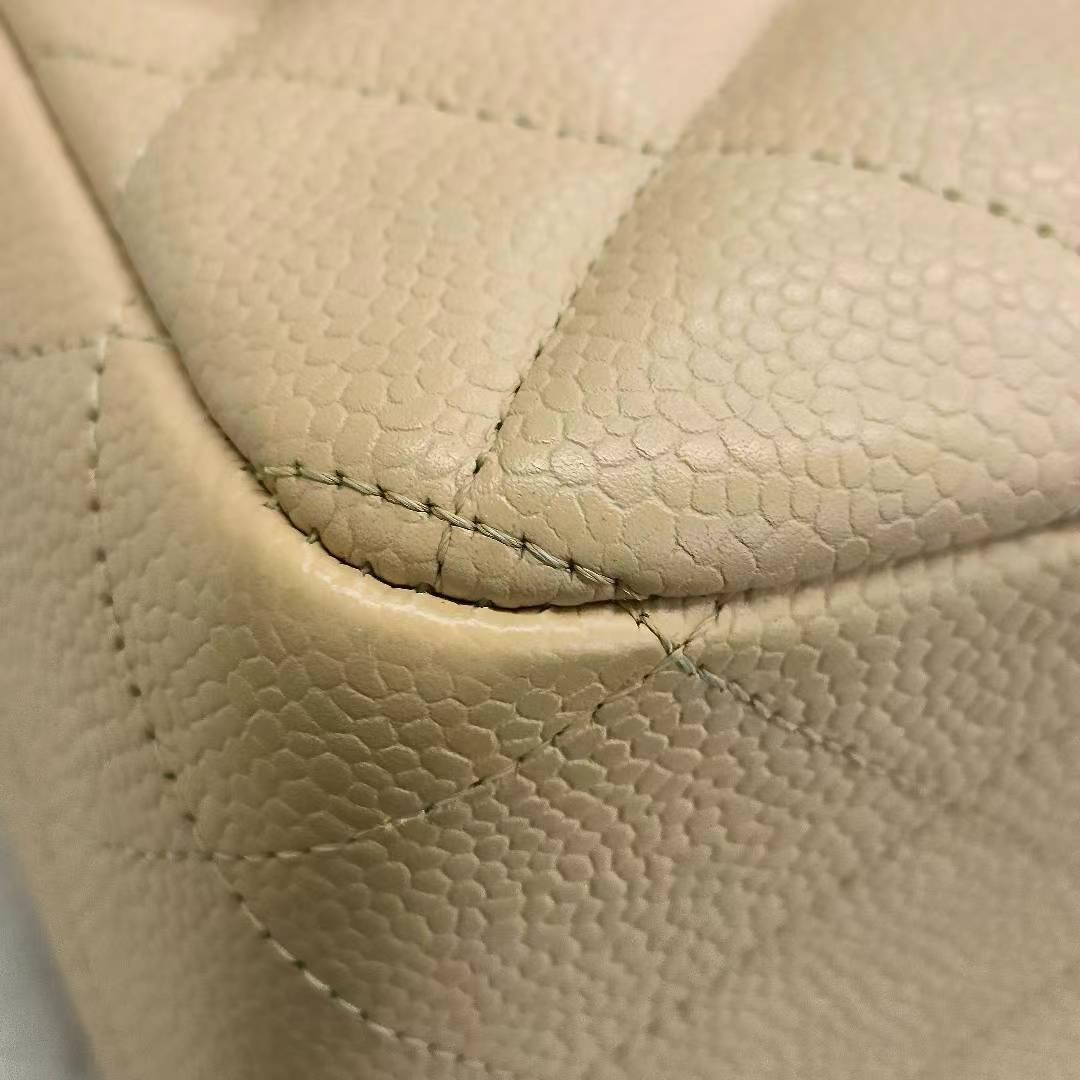 Chanel Classic Flap Jumbo 2009 Beige Caviar Leather Single Flap Silver Hardware 7