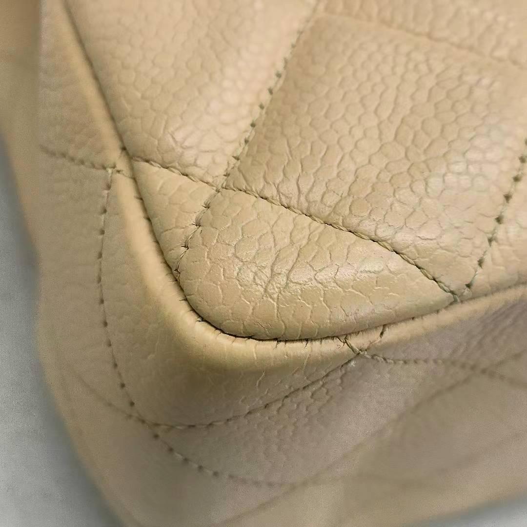 Chanel Classic Flap Jumbo 2009 Beige Caviar Leather Single Flap Silver Hardware 9