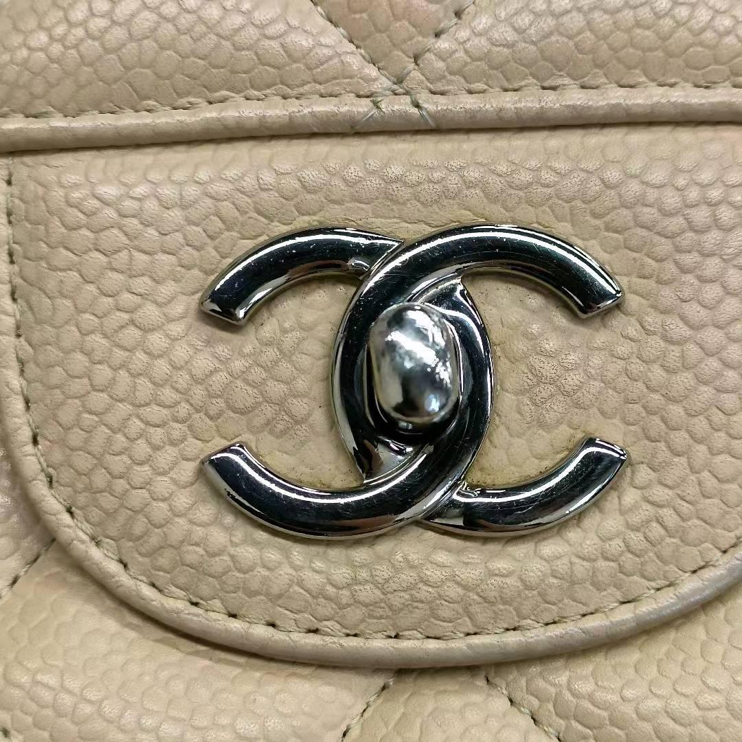 Chanel Classic Flap Jumbo 2009 Beige Caviar Leather Single Flap Silver Hardware 10