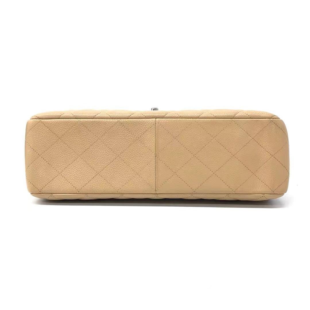 Chanel Classic Flap Jumbo 2009 Beige Caviar Leather Single Flap Silver Hardware 1