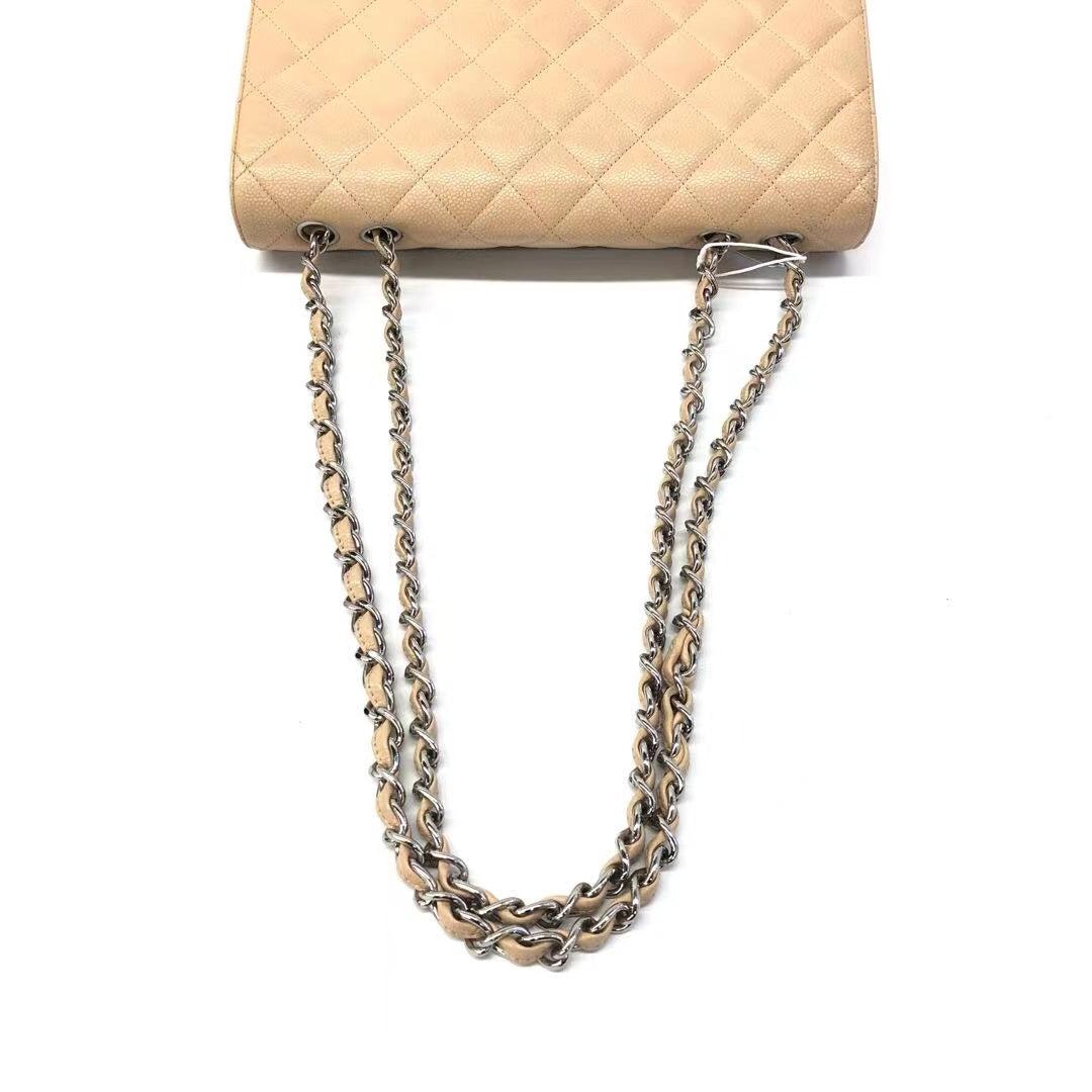Chanel Classic Flap Jumbo 2009 Beige Caviar Leather Single Flap Silver Hardware 2
