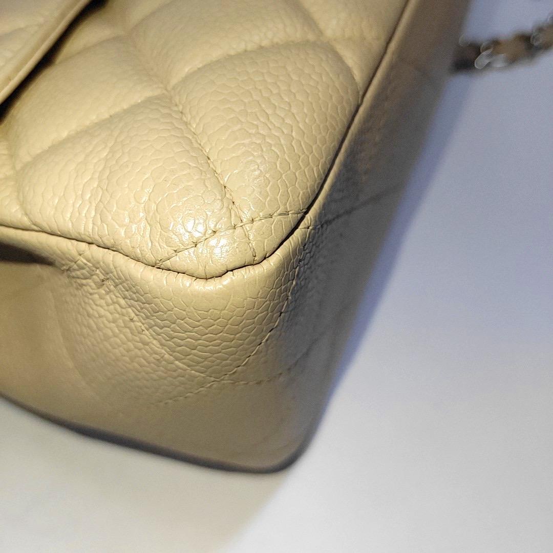 Chanel Classic Flap Jumbo 2009 Beige Caviar Leather Single Flap Silver Hardware For Sale 3