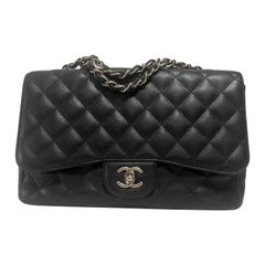 Chanel Classic Flap Jumbo 2009 Black Caviar Leather Single Flap Silver Hardware