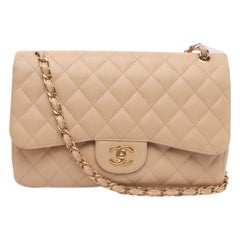 Chanel Classic Flap Jumbo 2010 Beige Caviar Leather Doublr Flap Gold Hardware