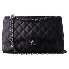 Chanel Classic Flap Jumbo 2010 Caviar Leather Double Flap with Silver Hardware Chanel Classic Flap Jumbo 2010 Caviar Leather Double Flap with Silver Hardware