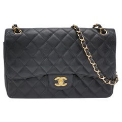 Chanel Classic Flap Jumbo 2011 Black Caviar Leather Double Flap Gold Hardware
