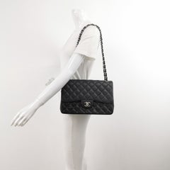 Chanel Classic Flap Jumbo 2011 Black Caviar Leather Double Flap Silver Hardware