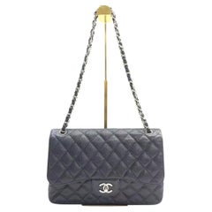 Chanel Classic Flap Jumbo 2011 Black Caviar Leather Double Flap Silver Hardware