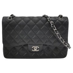 Chanel Classic Flap Jumbo 2011 Black Caviar Leather Double Flap Silver Hardware
