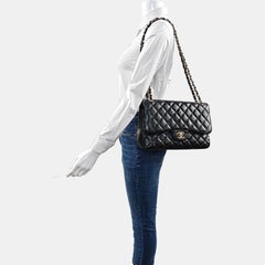 Chanel Classic Flap Jumbo 2012 Black Caviar Leather Double Flap Gold Hardware