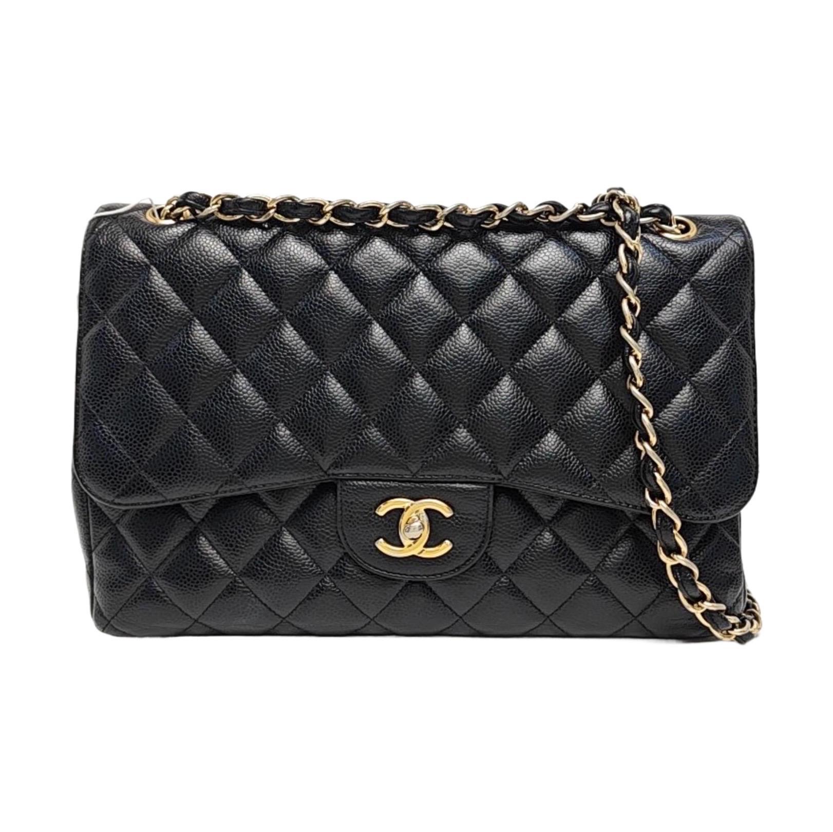 Chanel Classic Flap Jumbo 2012 Black Caviar Leather Double Flap Gold Hardware