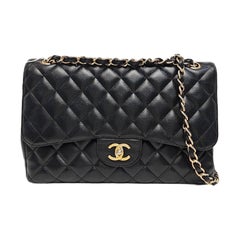 Chanel Classic Flap Jumbo 2012 Black Caviar Leather Double Flap Gold Hardware