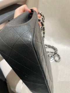 Chanel Classic Flap Jumbo 2012 Black Caviar Leather Double Flap Silver Hardware